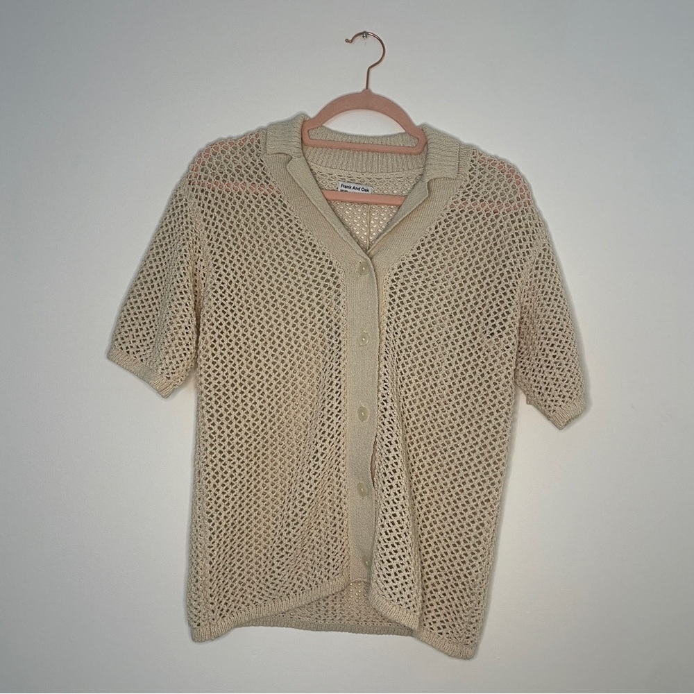 Frank And Oak Open-Knit Button-Up Polo Shirt | Recycled Cotton Blend | Size M | - Picture 1 of 5